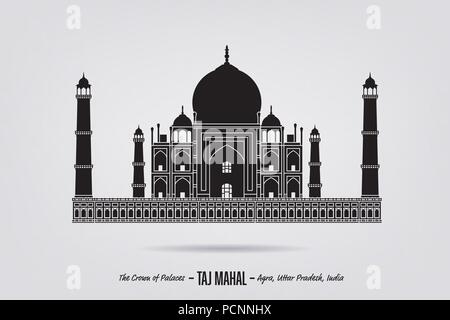 Silhouette détaillées vecteur de Mausolée du Taj Mahal à Agra, Inde Illustration de Vecteur