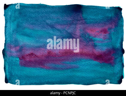 Contexte aquarelle en turquoise, cyan, glauques, marine, noir, bleu, noir, violet, violet, rose, couleur améthyste isolé sur le fond blanc ou Banque D'Images