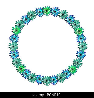 Aquarelle et encre illustration de guirlande. Fleur multicolore garland en tons de vert, bleu. La couronne de mariage, boho, romantique. Fond blanc Banque D'Images