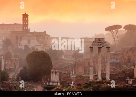 Forum romain au lever du soleil, Foro Romano, Rome, Latium, Italie Banque D'Images