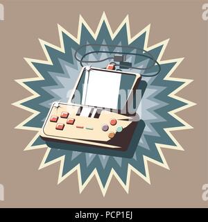 Retro design jeux vidéo jeu vidéo portable avec appareil sur burst et fond brun, design coloré. vector illustration Illustration de Vecteur