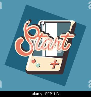 Retro design jeux vidéo jeu vidéo portable avec appareil sur fond bleu, design coloré. vector illustration Illustration de Vecteur