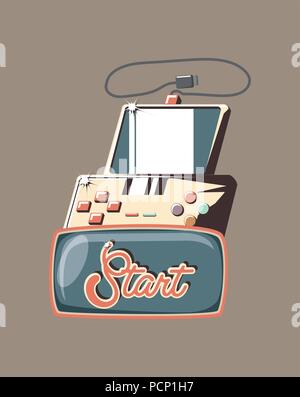 Retro design jeux vidéo avec manette de jeu portable icône sur fond brun, design coloré. vector illustration Illustration de Vecteur