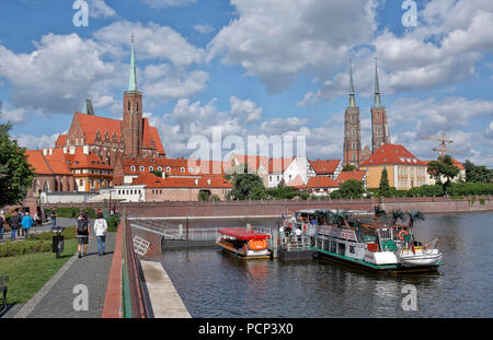 L'île de la cathédrale, dominsel Ostrow Tumski, partie la plus ancienne de la ville de Wroclaw, à proximité de la rivière Oder. Wroclaw, Breslau, Basse Silésie, Pologne, Europe Banque D'Images