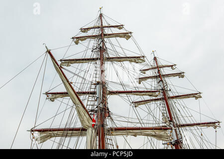 Le gréement de l'arrimeur de carrés, foreamast Aphrodite , Mestre et de l'artimon, de voiles, le Danemark, l'Hundested 31 Juillet 2018 Banque D'Images