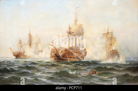 Le HMS Wachtmeister en lutte contre l'escadre russe sur Juin 4, 1719, 1895. Banque D'Images