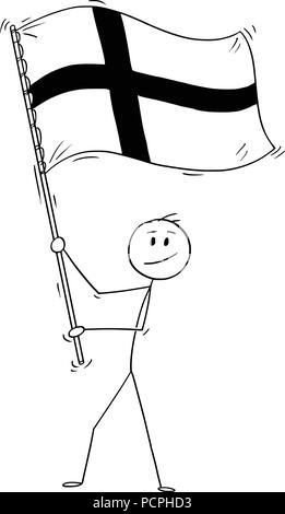 Caricature de l'homme, brandissant le drapeau de la République de Finlande Illustration de Vecteur