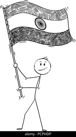 Caricature de l'homme, brandissant le drapeau de la République de l'Inde Illustration de Vecteur