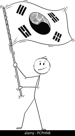 Caricature de l'homme, brandissant le drapeau de la République de Corée ou Corée du Sud Illustration de Vecteur