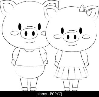 Mignon et adorable piggy couple vecteur caractères illustration design Illustration de Vecteur