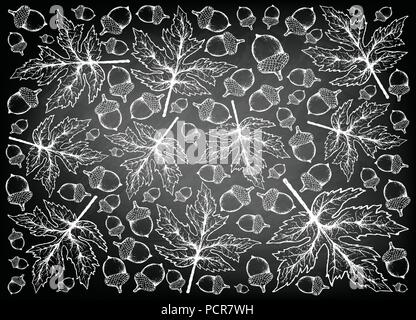Arbre d'automne, Illustration Image de fond de la main de belles feuilles d'Érable et noix de chêne noir sur tableau. Arbre symbolique pour montrer les SIG Illustration de Vecteur