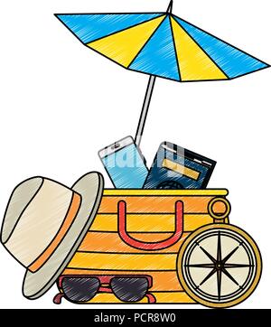 Umbrella beach avec accessoires vacances Illustration de Vecteur