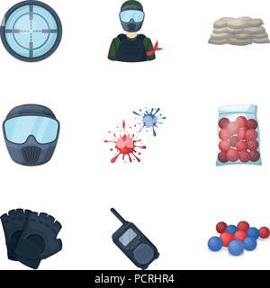 Le marqueur de paintball, équipement, balles et autres accessoires pour le jeu. Paintball seule icône de style cartoon vector illustration stock symbol . Illustration de Vecteur