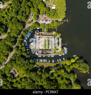 La rivière Ruhr, Fischlaken sur le lac Baldeneysee avec Scheppen House lieu de rencontre de motards, Essen, Ruhr Banque D'Images