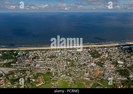 Vue aérienne, Pier, plage d'Ahlbeck Albeck, promenade de la plage, mer Baltique, mer Baltique Ahlbeck resprt, Usedom, côte de la mer Baltique, Schleswig-Holstein, Allemagne, Europe Banque D'Images