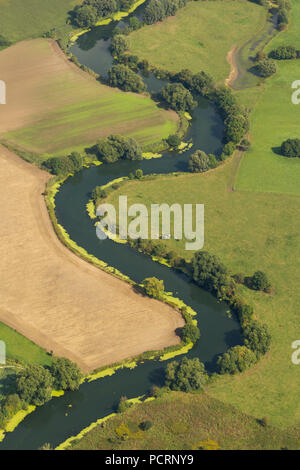 Vue aérienne, Lippe, Lippe entre méandre Werne, Bergkamen et Lünen, champs, prés, Lippe Lippe arch, rivière sinueuse, buissons, méandre, Lünen, Ruhr, Nordrhein-Westfalen, Germany, Europe Banque D'Images