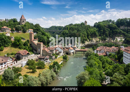 Vue sur la ville et Saane, Fribourg, Canton de Fribourg, Suisse, Suisse Banque D'Images