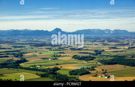 Vue aérienne, pré-Alpes avec Green Meadows, Behamberg, Haute Autriche, Autriche Banque D'Images