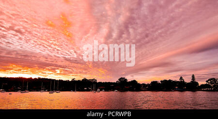 Une couleur rose pastel, panorama seascape lever du soleil sur l'eau de mer avec de l'eau réflexions. Le Queensland, Australie. Banque D'Images