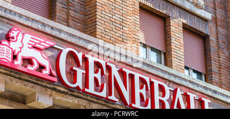 RAVENNA, ITALIE - 2 août 2018 : La poussière et couvrir le logo GENERALI sur storefront Banque D'Images