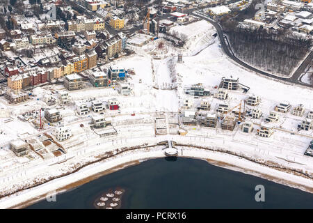 Vue aérienne, chambre près du lac, une maison unifamiliale, Emscher, le développement résidentiel près du lac, Phoenixsee, ancienne aciérie Hörde Dortmund, Dortmund, Ruhr, Nordrhein-Westfalen, Germany, Europe Banque D'Images