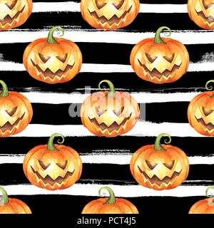 Aquarelle de l'Halloween. motif transparent Arrière-plan avec les citrouilles Banque D'Images