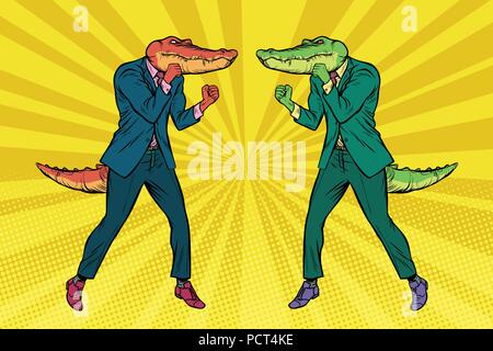 Un combat entre deux hommes d'crocodiles. Concept de la concurrence Illustration de Vecteur