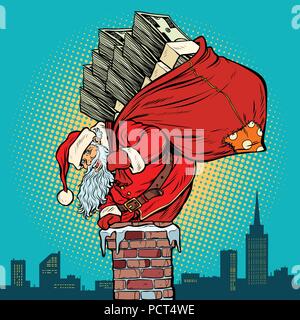 Père Noël avec de l'argent monte dans la cheminée Illustration de Vecteur