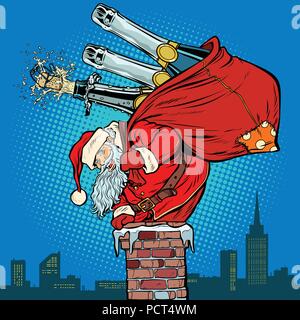 Santa Claus with champagne monte la cheminée Illustration de Vecteur