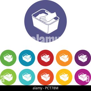 Laver le linge à la main icons set vector color Illustration de Vecteur