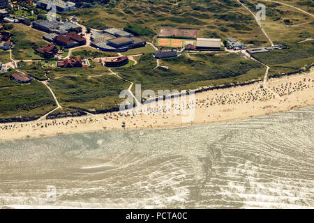 Plage de sable fin, photo aérienne, Langeoog, Mer du Nord, l'île de la mer du Nord, îles de la Frise orientale, Basse-Saxe, Allemagne Banque D'Images