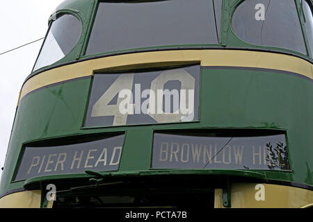 Wirral Tramway public, Crème Vert Pierhead Brownlow hill tram, Merseyside, North West England, UK Banque D'Images