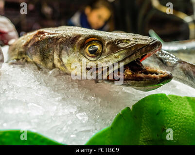 Marché couvert de la Boqueria Mercat de Barcelone, en poisson ? ? Banque D'Images