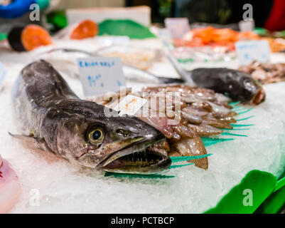 Mercat de la Boqueria à Barcelone, poissons Hall Banque D'Images