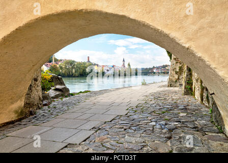 Vue sur l'Inn, Innstadt, Passau, Thuringe, Bavière, Allemagne, Europe, Banque D'Images