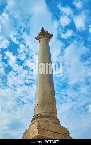 La vue impressionnante de la colonne de Pompée antique de l'empereur romain Dioclétien, situé à Al Amoud Sawari site archéologique, Alexandrie, Egypte. Banque D'Images