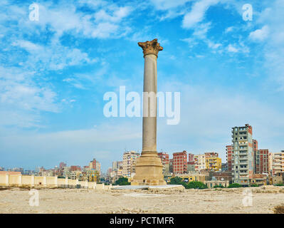 La colonne de Pompée de l'empereur romain Dioclétien est le plus haut dans la construction monolithique ancien pays, Alexandrie, Egypte. Banque D'Images