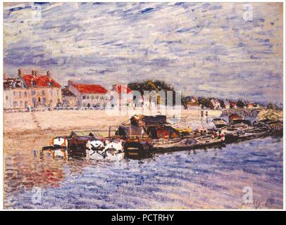 Alfred Sisley - péniches sur le Loing à Moret-sur-Loing - Banque D'Images