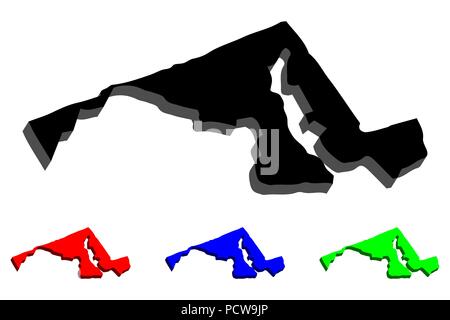 Carte 3D du Maryland (États-Unis d'Amérique) - noir, rouge, bleu et vert - vector illustration Illustration de Vecteur