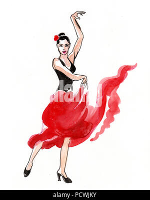 Belle femme danser le flamenco espagnol Banque D'Images