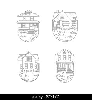 Ensemble de chambre insignes formes différentes dimensions dans un style plat sur fond blanc Illustration de Vecteur