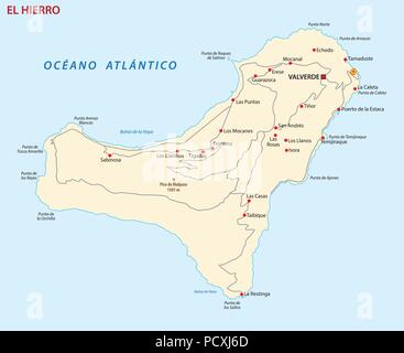 Vector carte routière de l'île des Canaries gran El hierro carte. Illustration de Vecteur