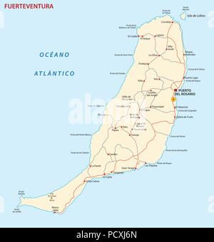 Vector carte routière de l'île des Canaries carte de Fuerteventura. Illustration de Vecteur