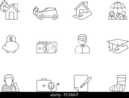 Icônes Contour - Assurance Illustration de Vecteur
