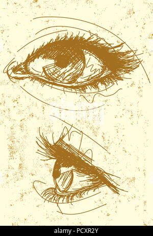 Les yeux vagues, les yeux dessinés à la main, un résumé historique. Illustration de Vecteur