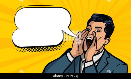 Businessman crier. Concept d'entreprise. Vector illustration dans le style pop art bande dessinée Illustration de Vecteur