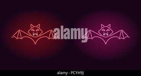 Neon bat en rouge et rose. Illustration Vecteur de bat for Halloween dans glowing neon style. L'élément graphique isolées pour l'Halloween decoratio Illustration de Vecteur