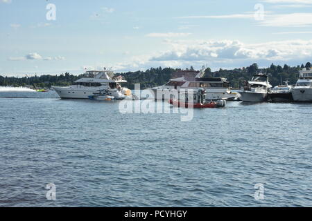 Un bateau de la Garde côtière à bord d'un équipage de 25 pieds, Boat-Small Réponse effectue des patrouilles de sécurité au cours de la musique des courses de bateaux sur le lac Washington, 3 août 2018. Les équipes de multiples unités basées dans toute la région du Nord-Ouest du Pacifique ont été sur l'eau pour supporter la sécurité des plaisanciers lors de l'événements Seafair Seattle. (U.S. Photo de la Garde côtière par Maître de 1re classe Ayla Kelley.) Banque D'Images