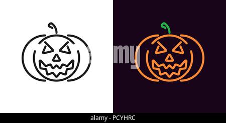 Citrouille mal à décrire le style. L'icône d'illustration vectorielle de rire sourire mal avec la citrouille en noir et orange. L'élément graphique isolées pour de Illustration de Vecteur