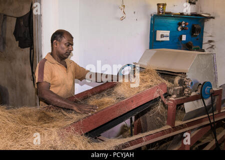 Le Weligama, SRI LANKA - JAN 7, 2017 : l'homme au cours de la fabrication des produits de noix de coco à Weligama le Jan 7, 2017. Le Sri Lanka. Banque D'Images